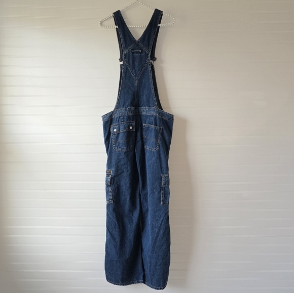 Vtg Y2K Medium Wash Wide Leg Cargo Denim Coverall Overall Small Old Navy 2003 - Picture 2 of 7